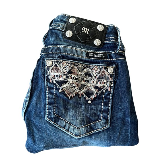 Miss Me Girls YK8005 Skinny Jeans Size 12 Embellished Pockets Dark Wash Denim - Picture 1 of 10